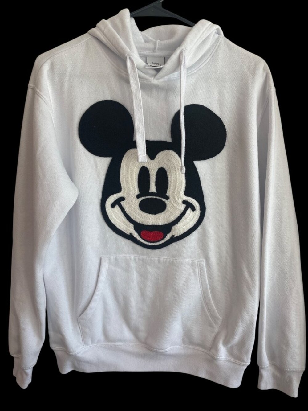 Disney Mickey Mouse White Chenille Patch Hoodie Sweatshirt Small